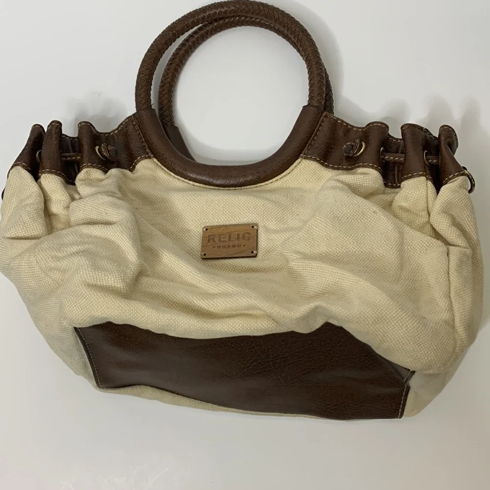 Relic | Canvas Floral Flower One Side RELIC On Other | Brown Rope around Handle